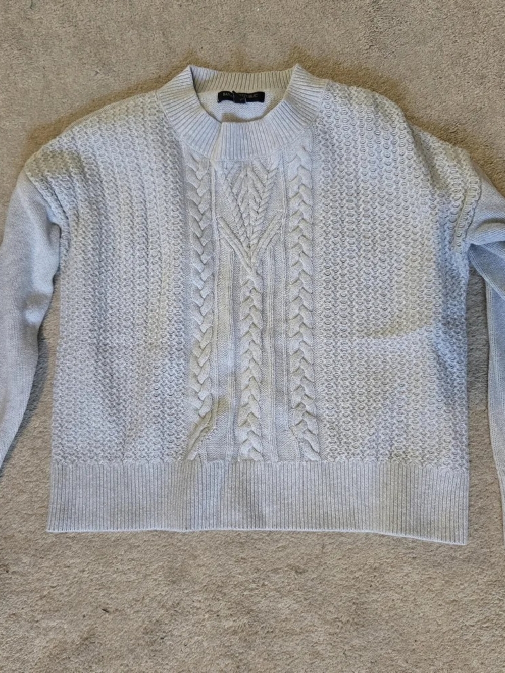 Banana Republic Light Gray Cable-Knit Crewneck Sweater, Small